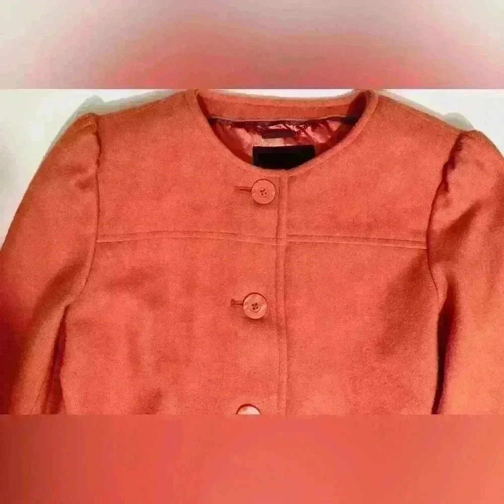Mossimo Wool Peacoat, Women’s Size Small, Coral Orange, Collarless, Button Up - Picture 2 of 11